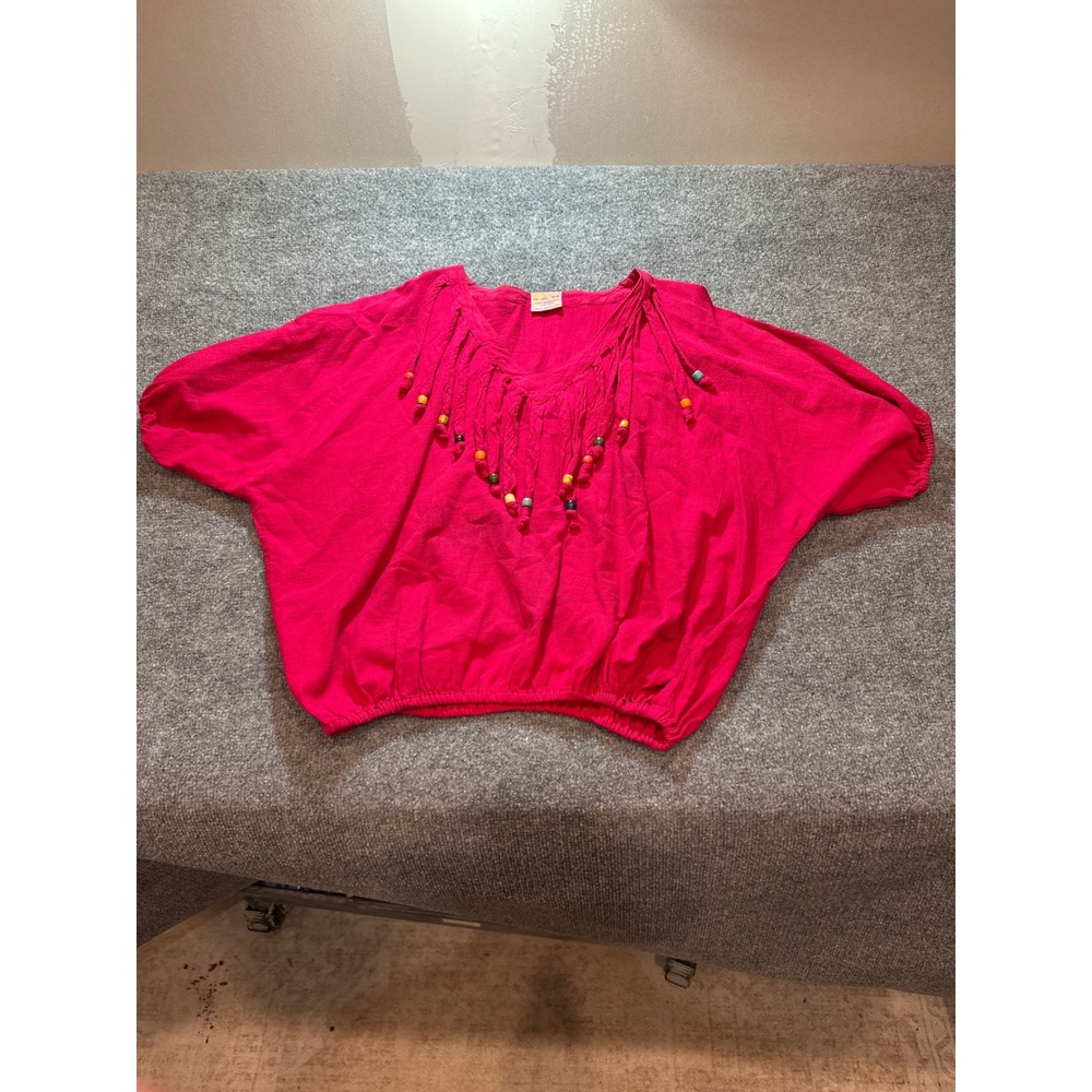 Vintage Coton USA Pink Beaded Neckline Oversized Top Cotton One Size USA Made